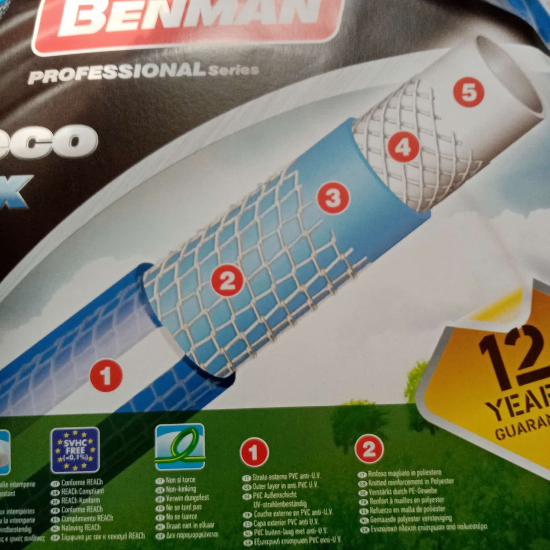 Benman tubo retinato 5/8" - 15mm da 15mt a 5 strati per giardino resiste a 40 bar - 7