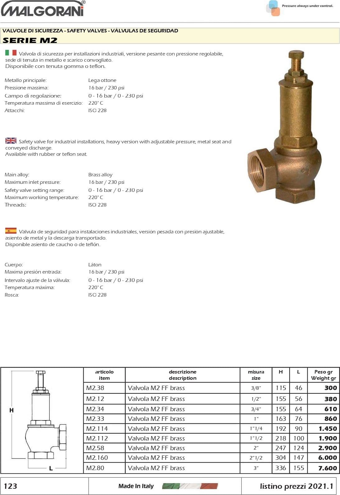 Malgorani serie M2 da 1" PN 16 valvola di sicurezza FF regolabile tipo pesante - 4