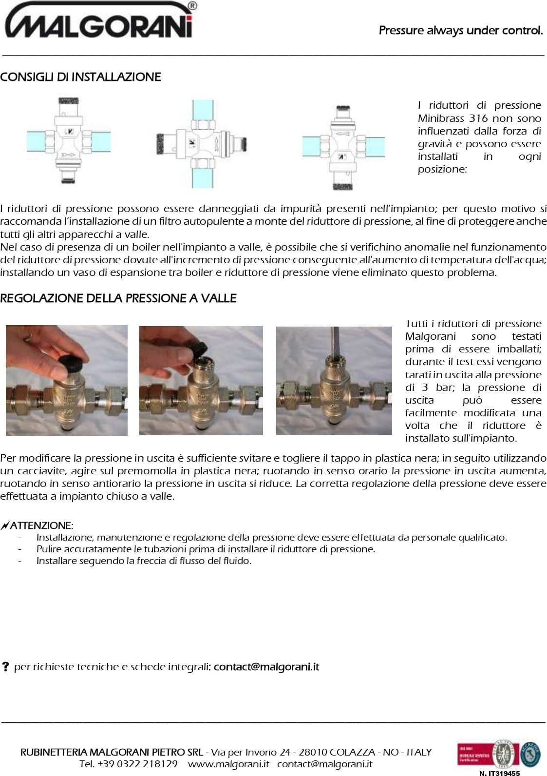 Malgorani 1/2" PN 16 FF AISI 316 riduttore di pressione per boiler - senza bocchettoni - 4
