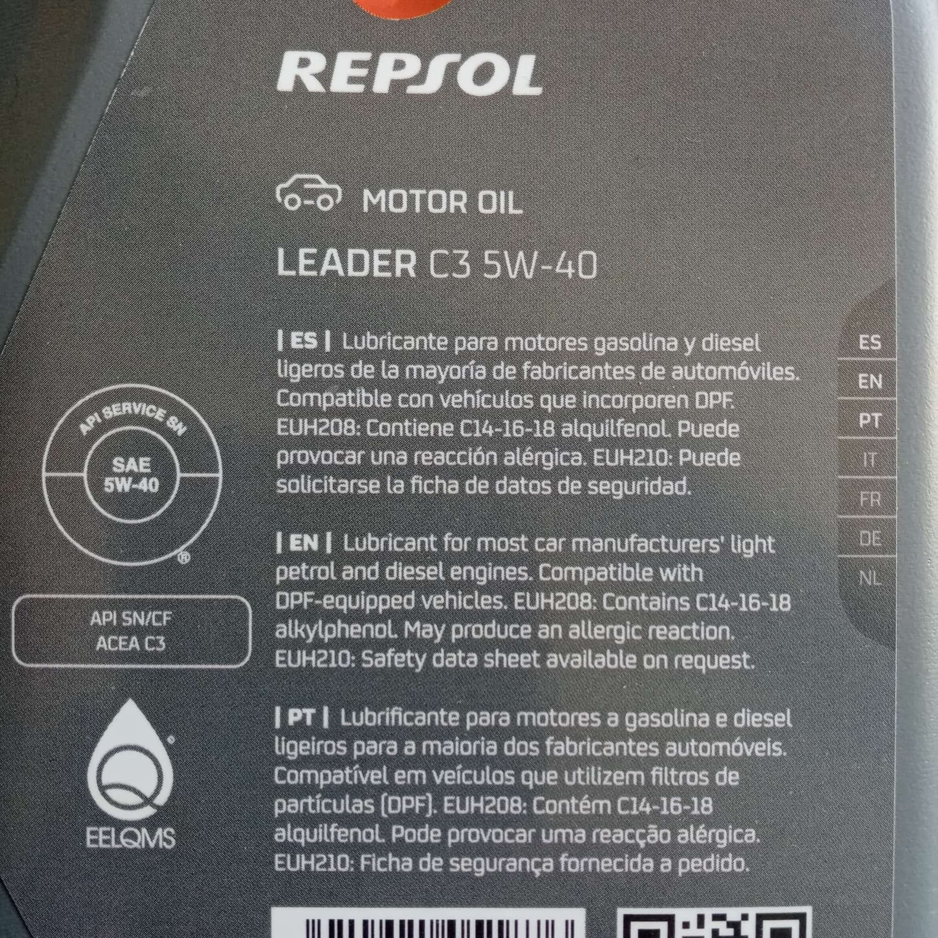 Repsol Leader 5W40 1lt olio lubrificante sintetico C3 per motori diesel e benzina - 4
