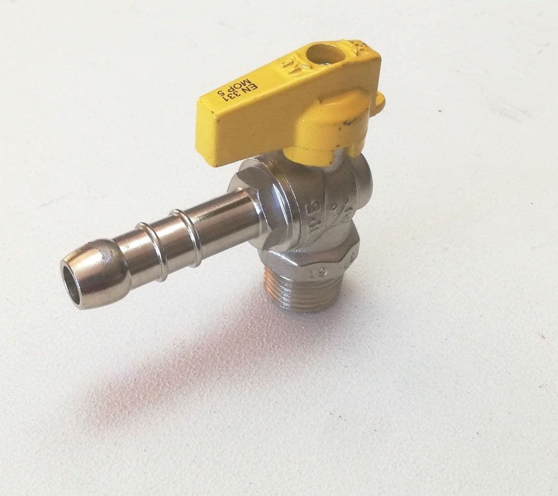 Valvola sfera rubinetto gas portagomma metano ad angolo da 1/2"