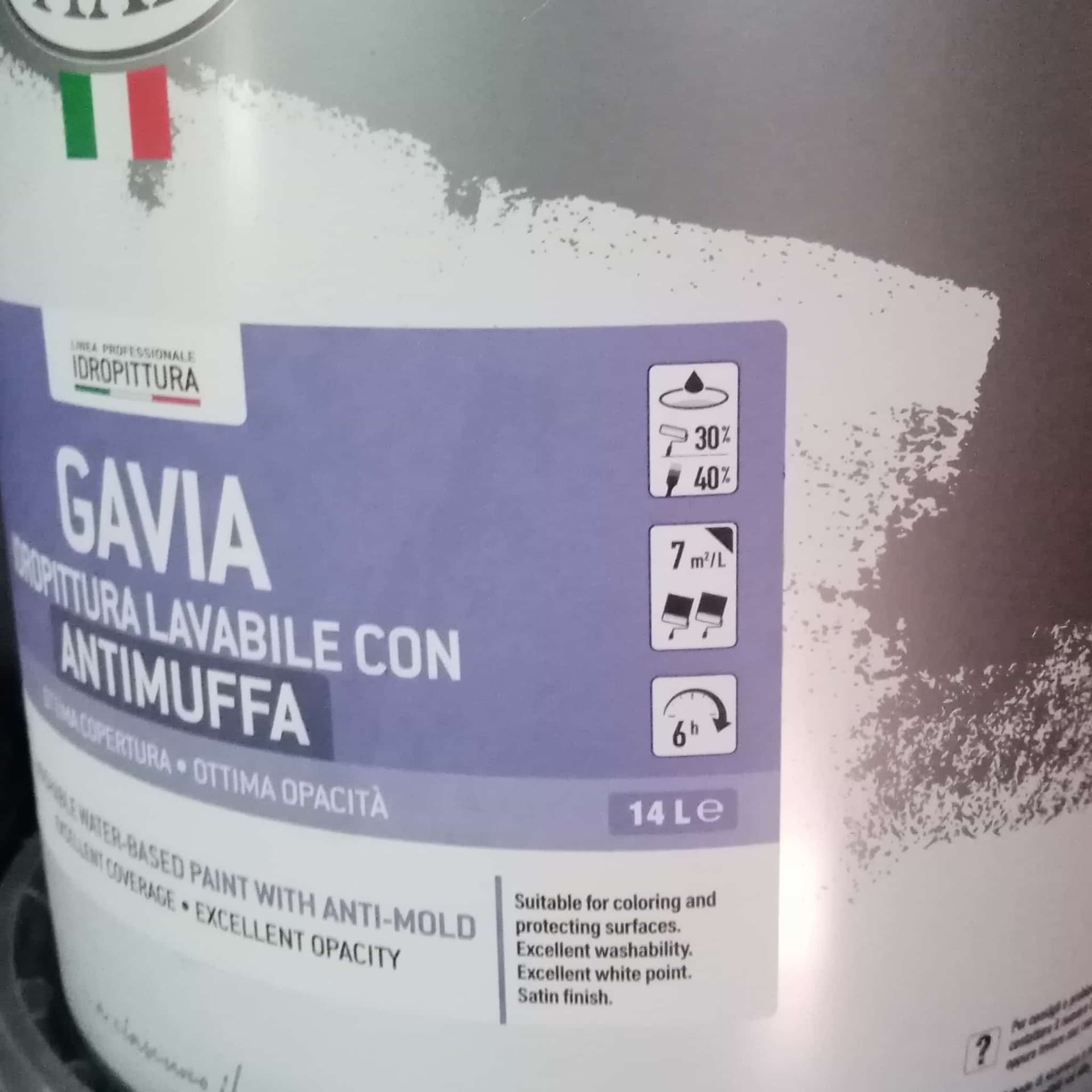 Tixe Gavia 14lt idro pittura acrilica bianca opaca lavabile per interni - 3