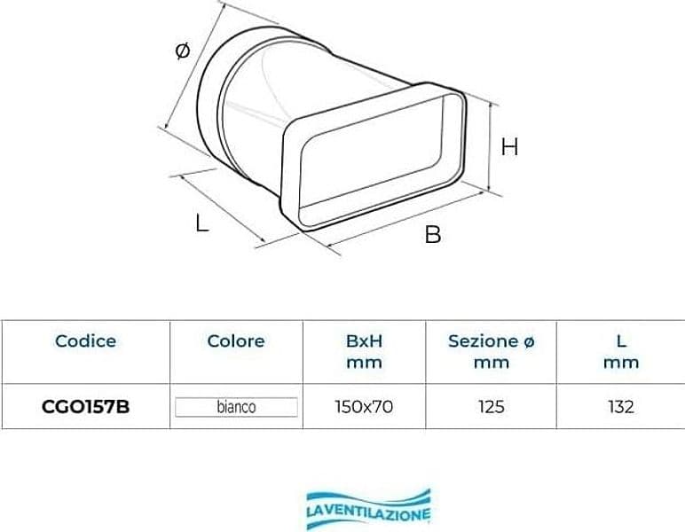 First 125 - 150x70mm giunto orizzontale dritto FF per tubi aerazione cappa - 2
