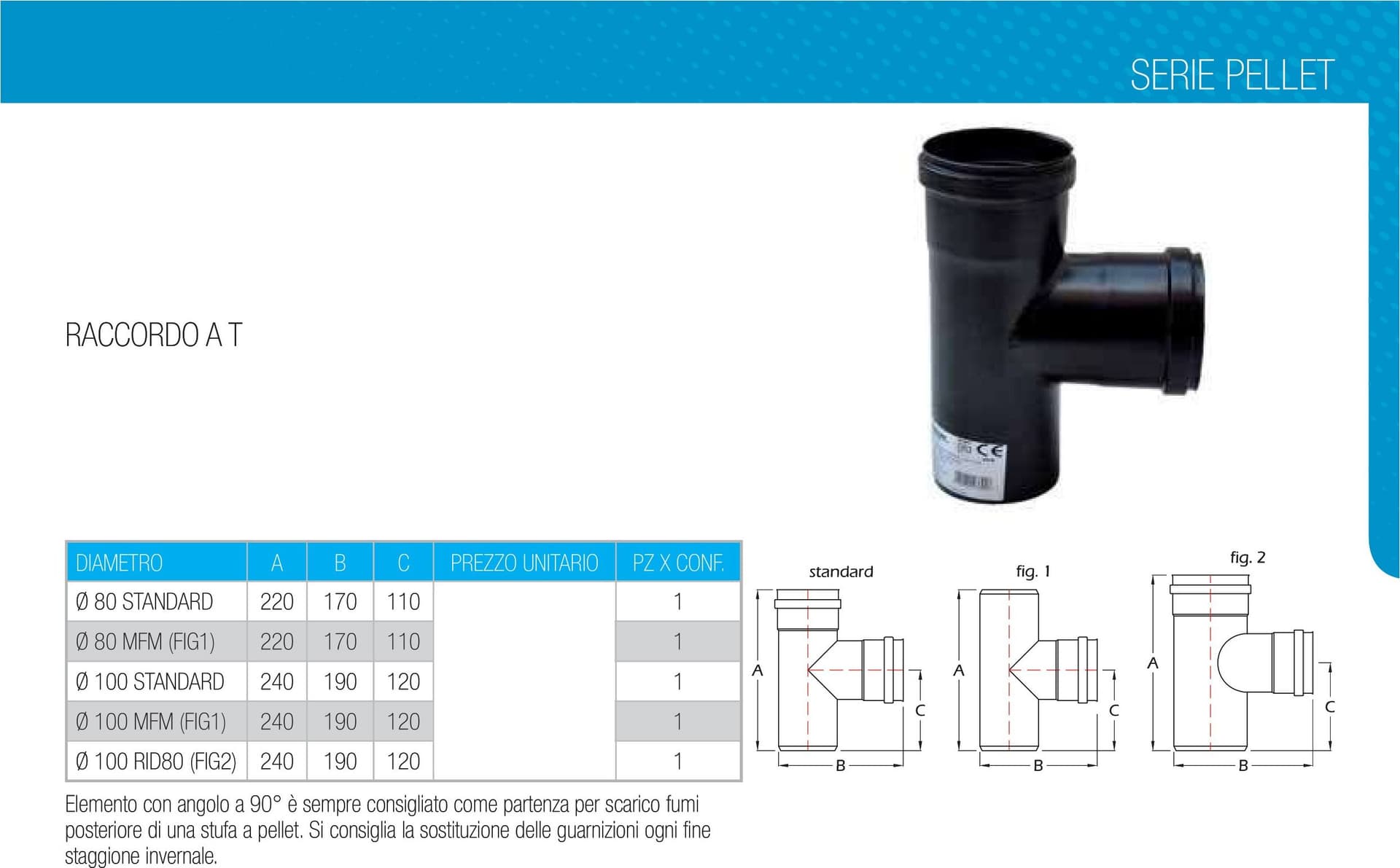 Raccordo a T 90° braga MF codino F nero pellet da 100mm - 4