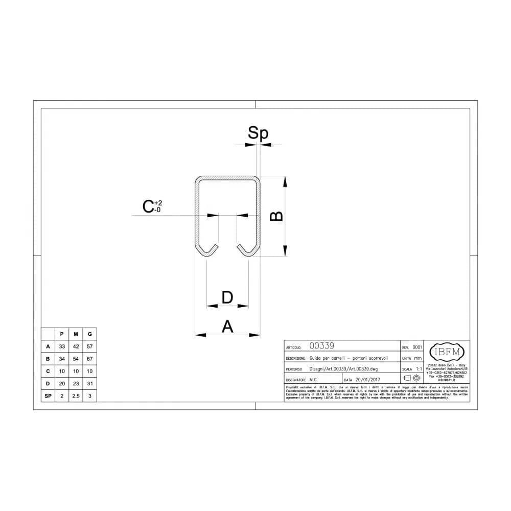Ibfm 3mt art. 339P binario guida monorotaia in ferro zincato per carrelli per cancelli sospesi - 3