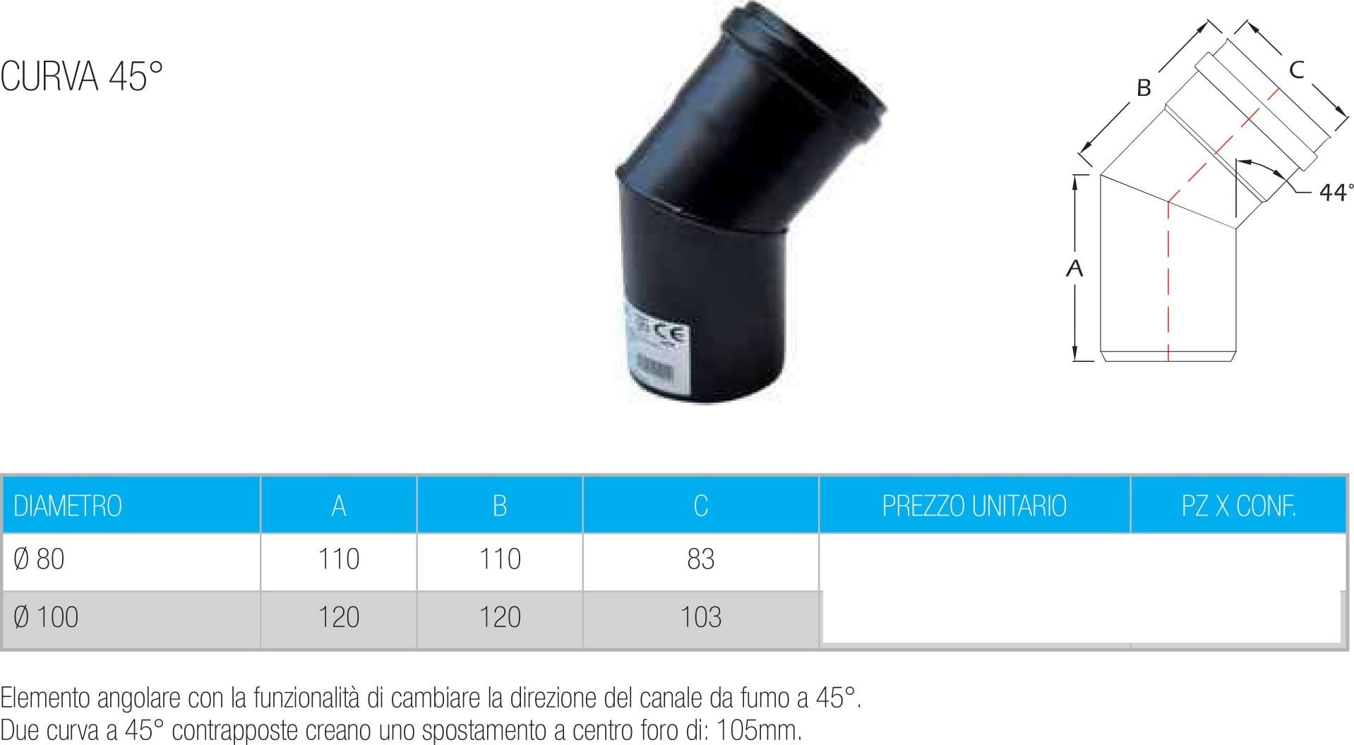 Curva gomito nero pellet a 45° da 80mm - 4