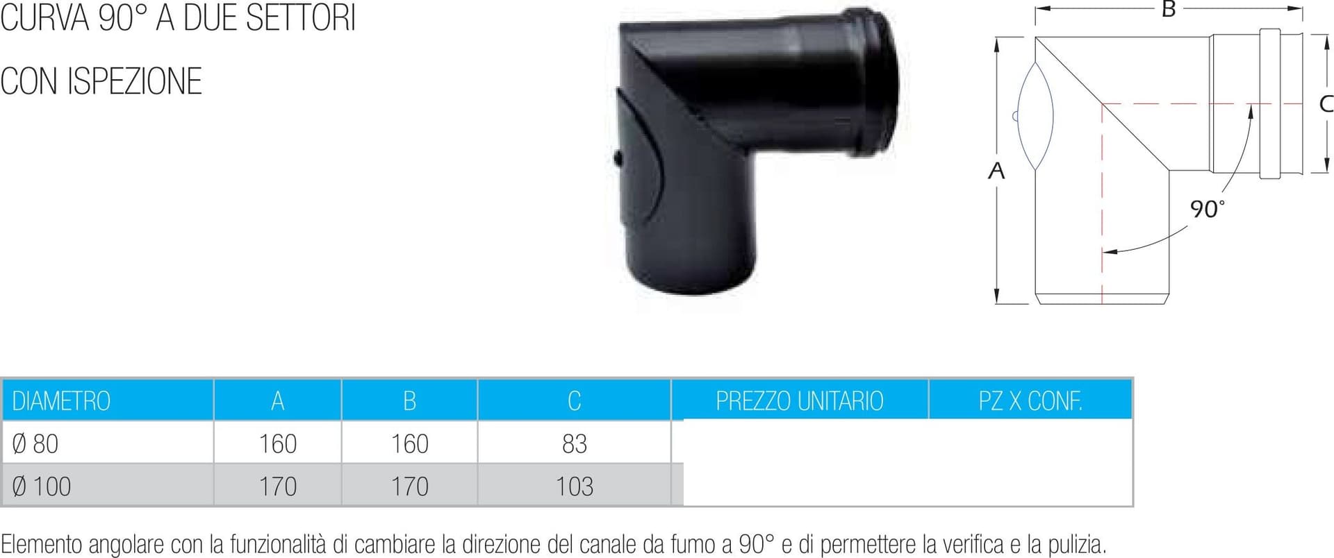 Curva gomito con ispezione 90° nero pellet da 80mm - 5
