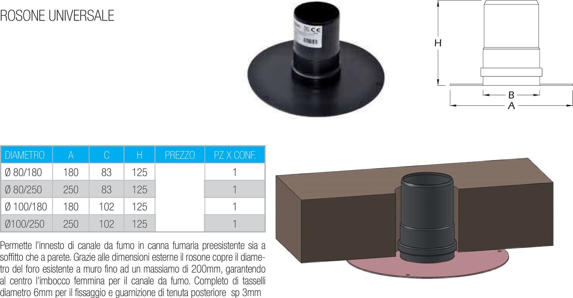 Rosone unico nero pellet da 80mm universale ( 80/180mm ) - 5