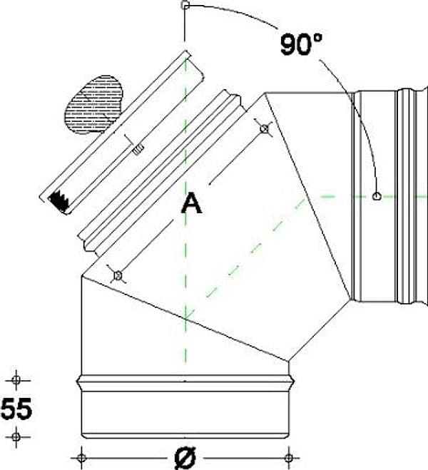 Curva da 130mm gomito MF con ispezione a tappo da in acciaio inox AISI 304 - 2