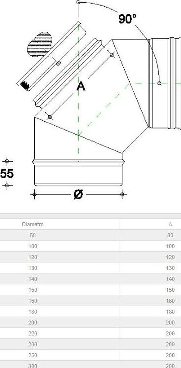 Curva da 130mm gomito MF con ispezione a tappo da in acciaio inox AISI 304 - 3