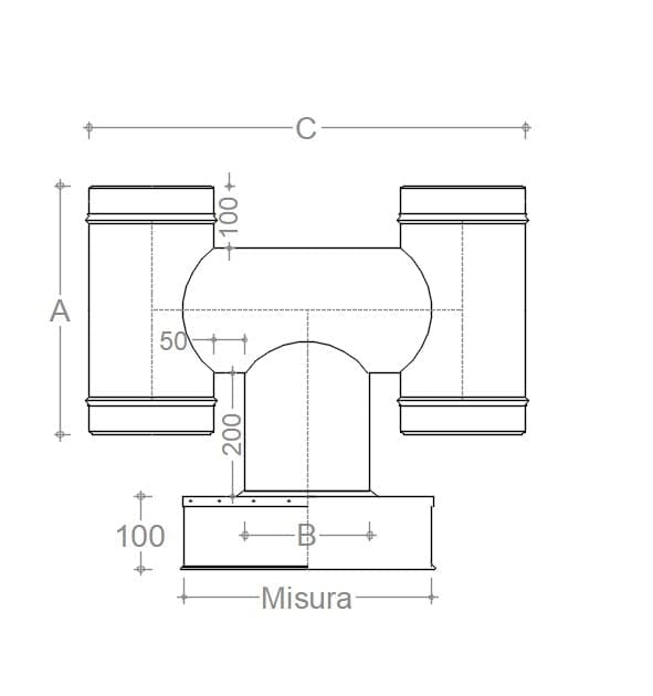 Fumaiolo terminale da 27x27cm ad H inox base quadra - 2
