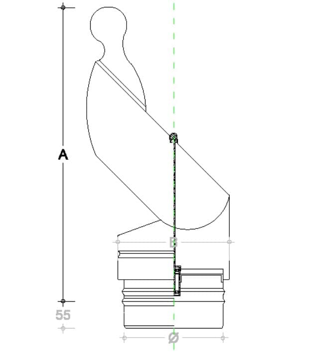 Fumaiolo gallo da 250mm in acciaio inox base tonda innesto M maschio - 3