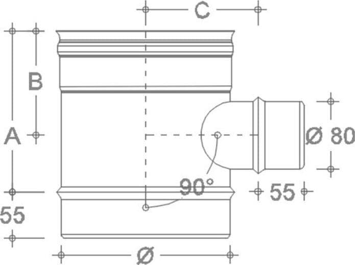 Raccordo inox a T braga MF da 200mm codino ridotto M 80mm AISI 304 - 2