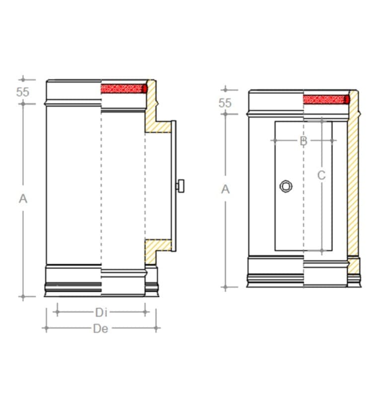 Modulo raccolta incombusti inox doppia parete Di 80 - De 130 mm - 3