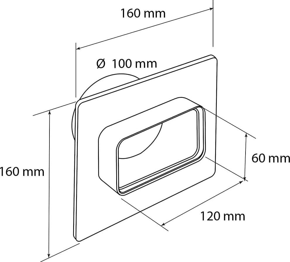 First da 100 a 120x60mm placca per passaggio a muro per tubi aerazione cappa - 5