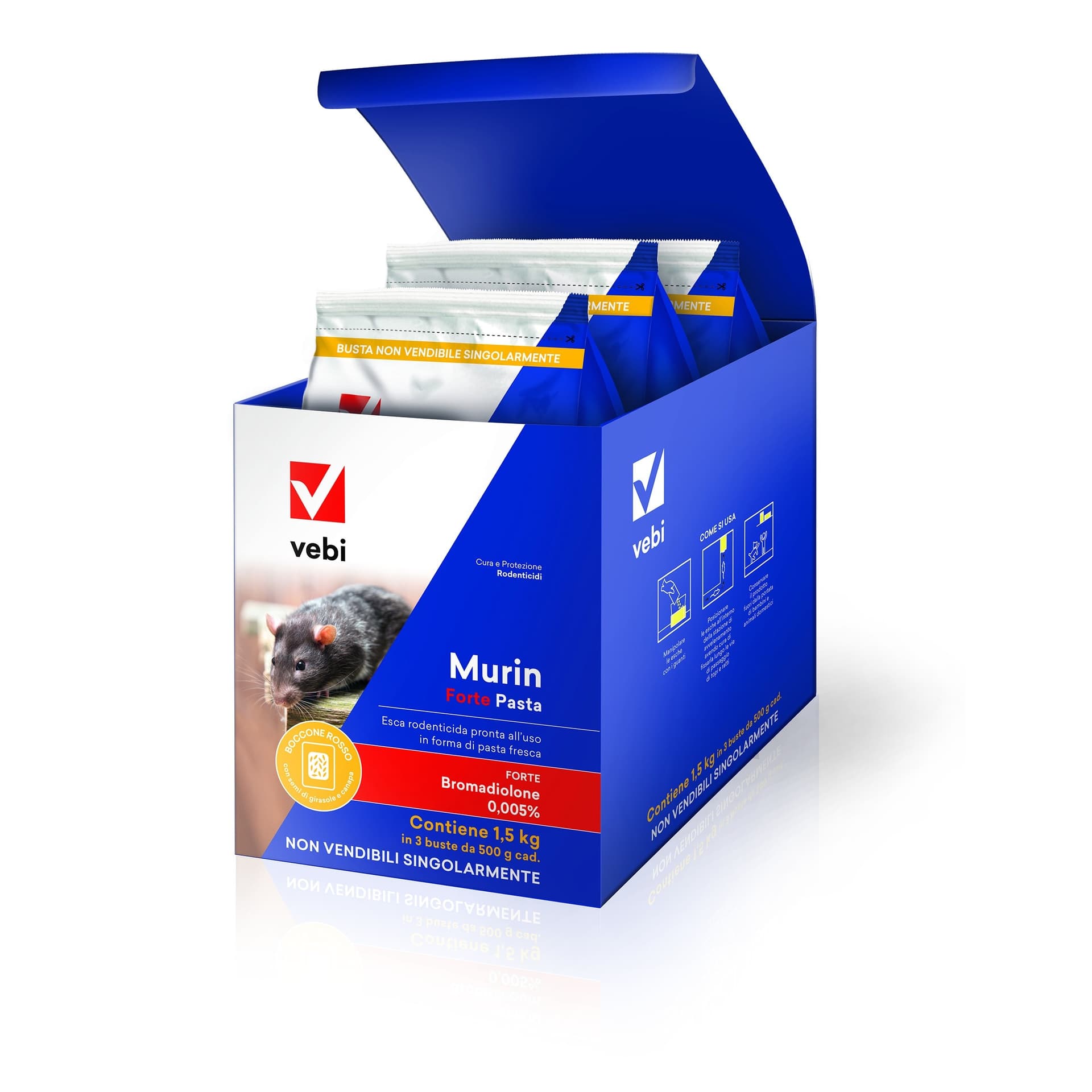Vebi murin forte grano 1,5kg esca rodenticida pronta all'uso - 2
