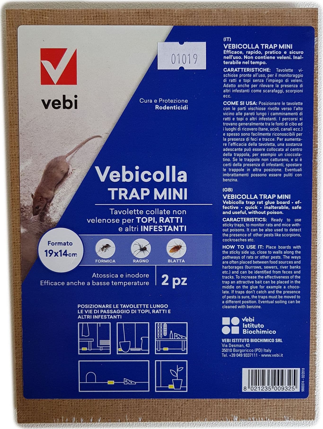 Vebicolla trap 2 trappole da 19x14cm a colla per topi ratti e altri insetti - 2