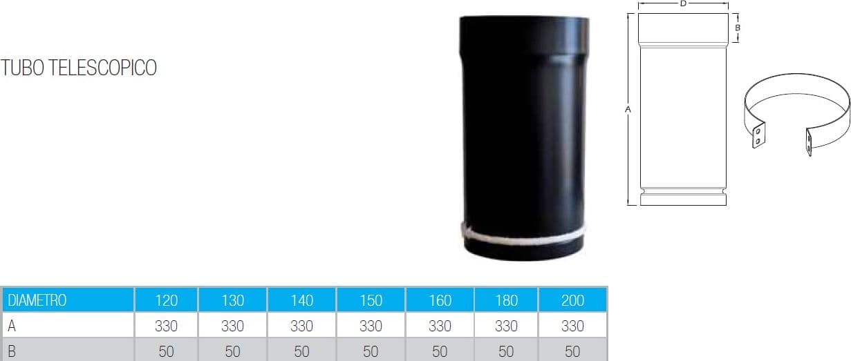 Tubo nero telescopico da 160mm per stufa a legna - 3