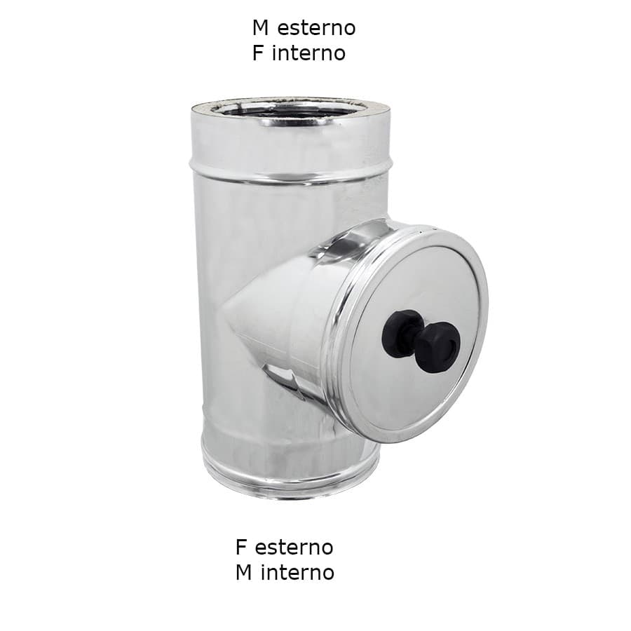 Modulo di ispezione inox T 90° doppia parete Di 150 - De 200 mm - 2