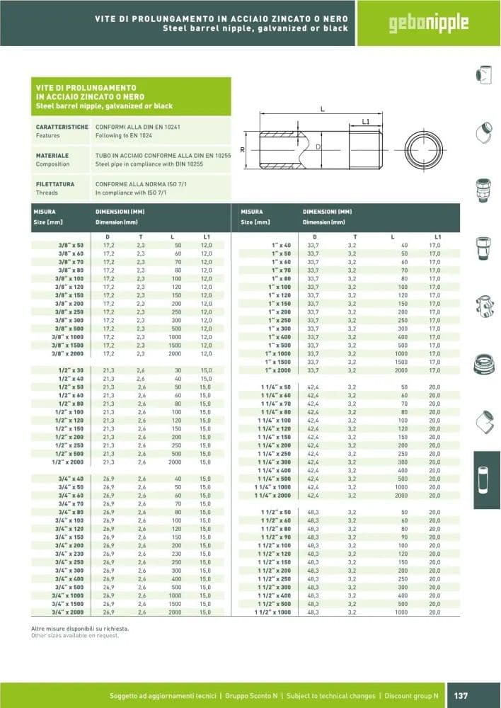 Raccordo MM 1"x100mm tronchetto scorrevole barilotto in acciaio zincato - 2