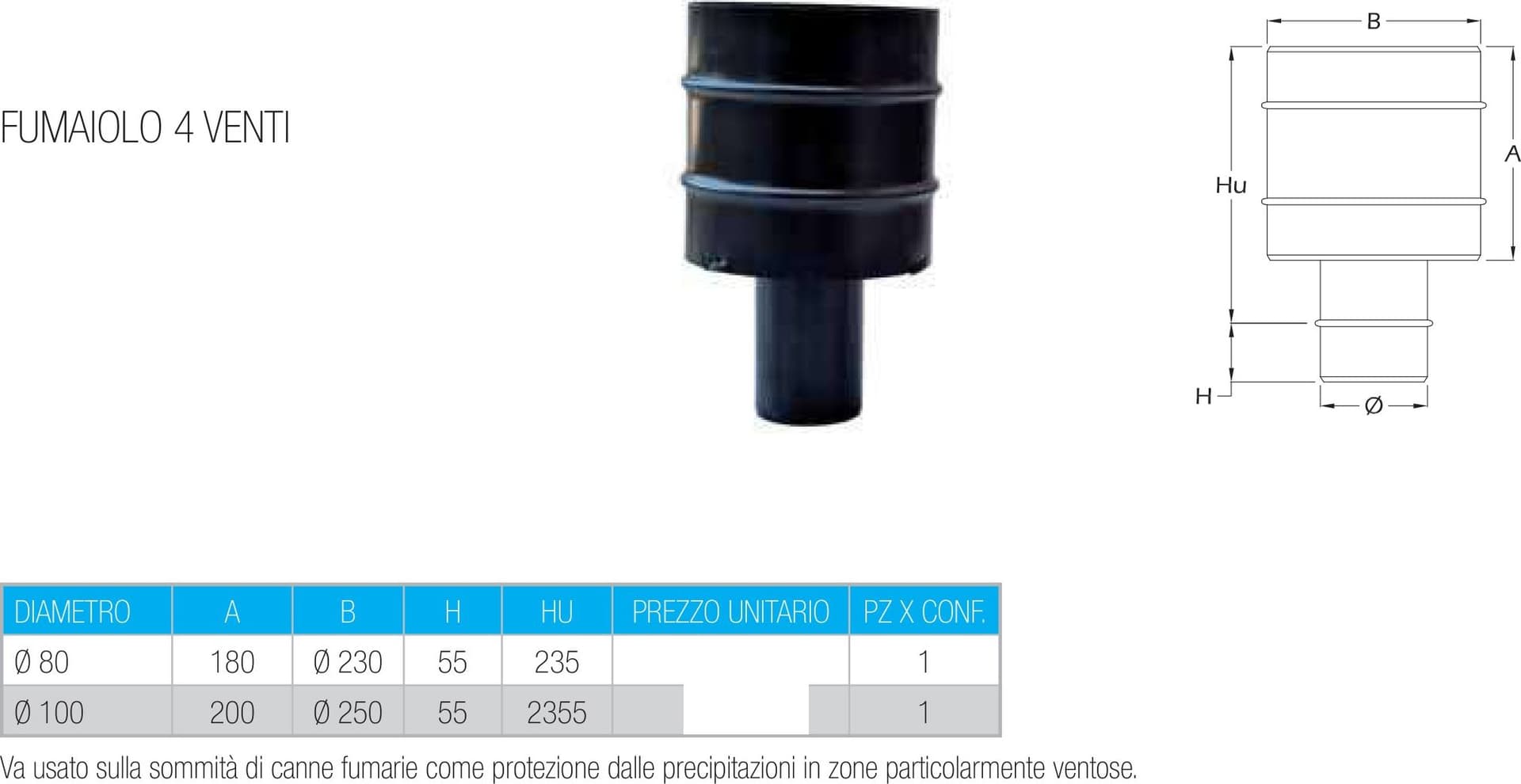Terminale a botte anti vento nero pellet da 100mm attacco Maschio - 4