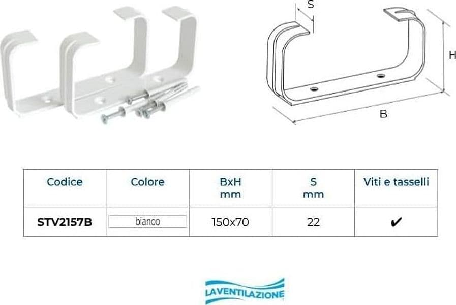 First 150x70mm staffe bianche fermatubo a muro blister con 2pz per tubi rettangolari aerazione cappa - 3