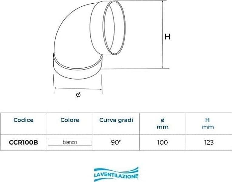 First 100mm a 90° curva semicurva gomito FF per tubi tondi aerazione cappa - 2