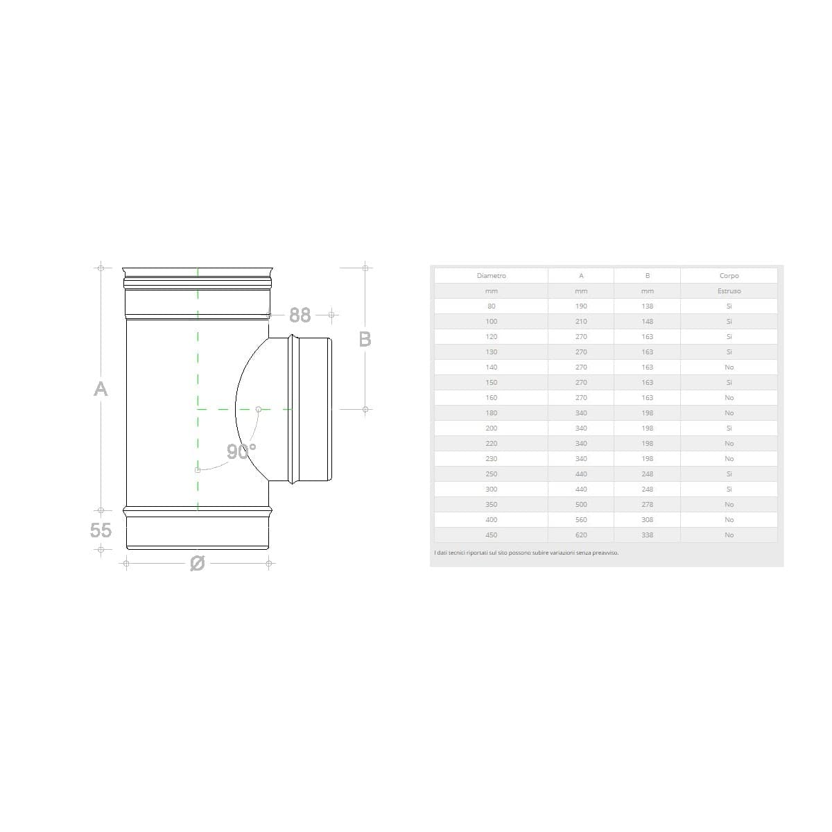 Raccordo a T braga a 90° in rame MF codino M da 120mm - 2