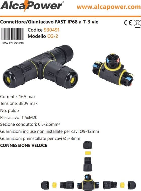 Alca Power connettore/giuntacavo FAST IP68 a T-3 vie - 4