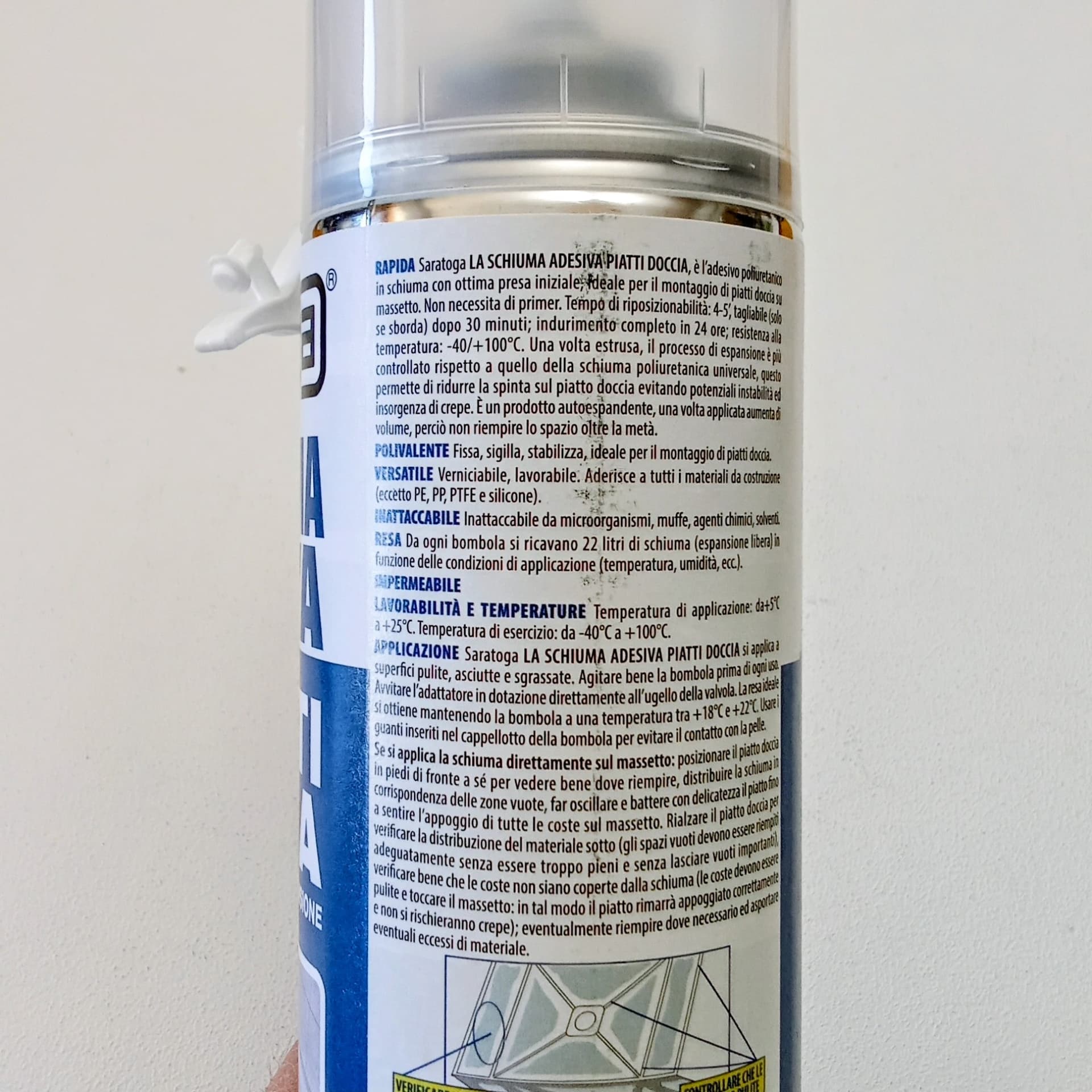 Saratoga 500ml / 22lt schiuma adesiva per fissaggio piatti doccia su massetto - 2