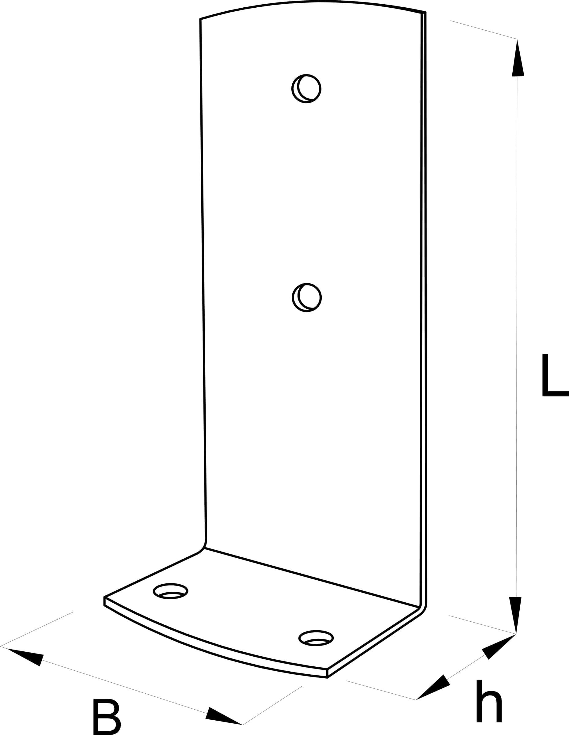 Supporto pesante a L H 62 x B 90 x L 225mm per fissaggio pilastri - 2