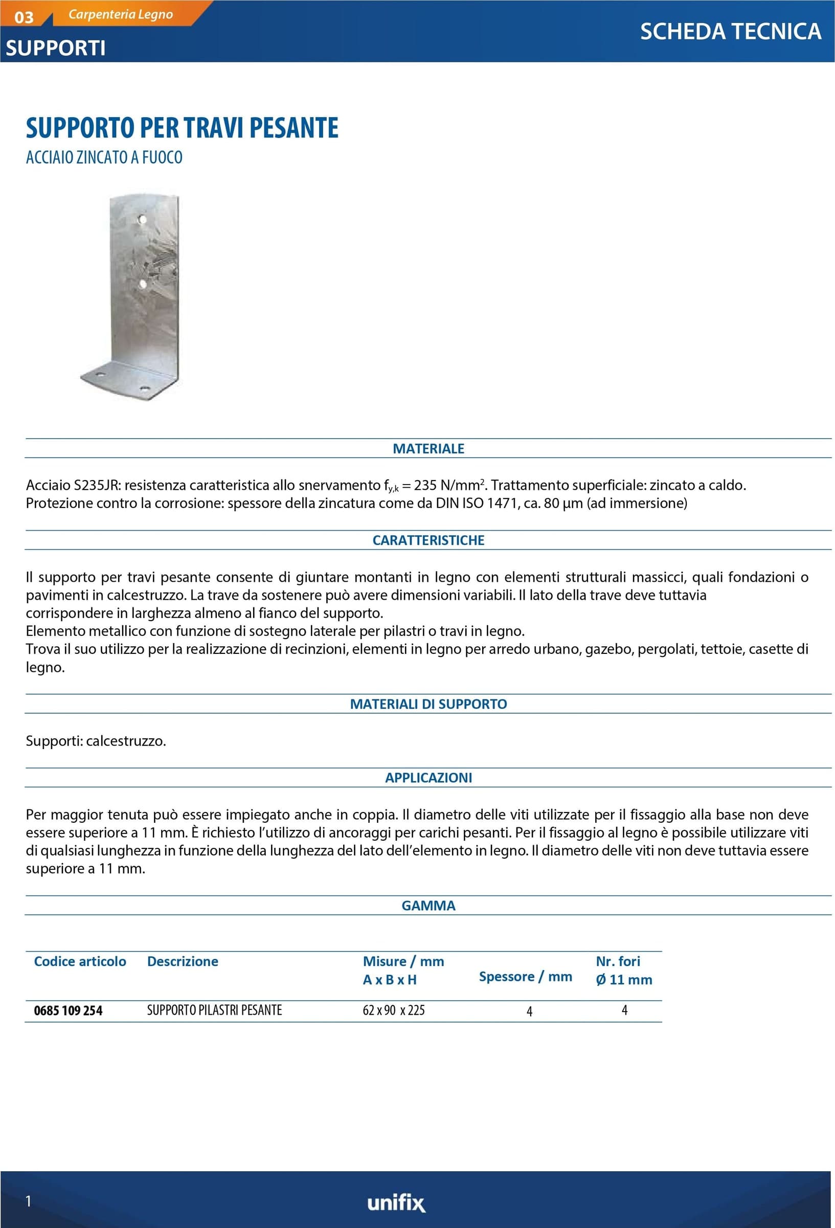 Supporto pesante a L H 62 x B 90 x L 225mm per fissaggio pilastri - 4