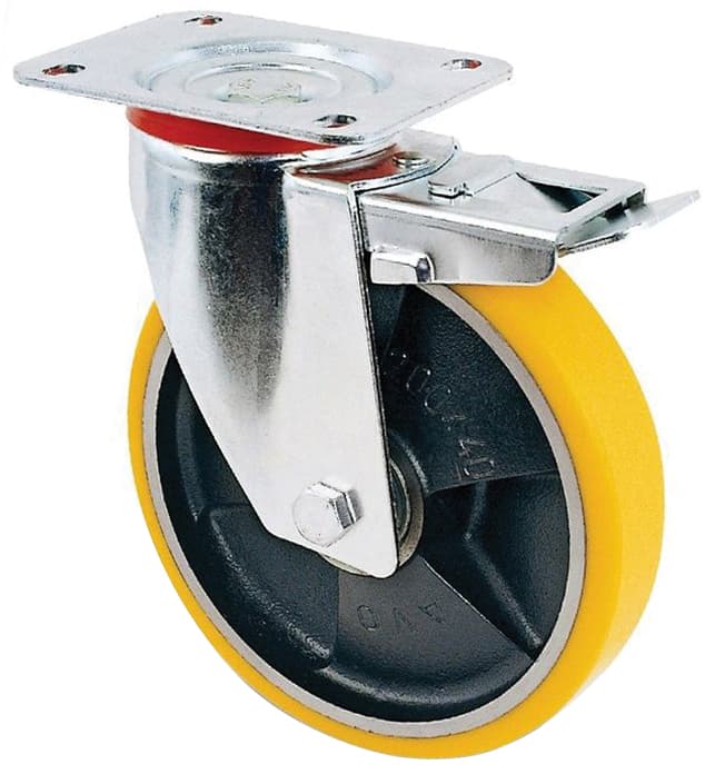 Ruota Girevole per Carrelli Poliuretano+freno ART.24ANT Mm 150 Piastra Mm - 2