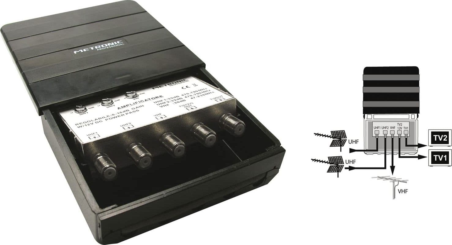 Amplificatore per Antenne Tv da Esterno 3 in 2 Out – Autres