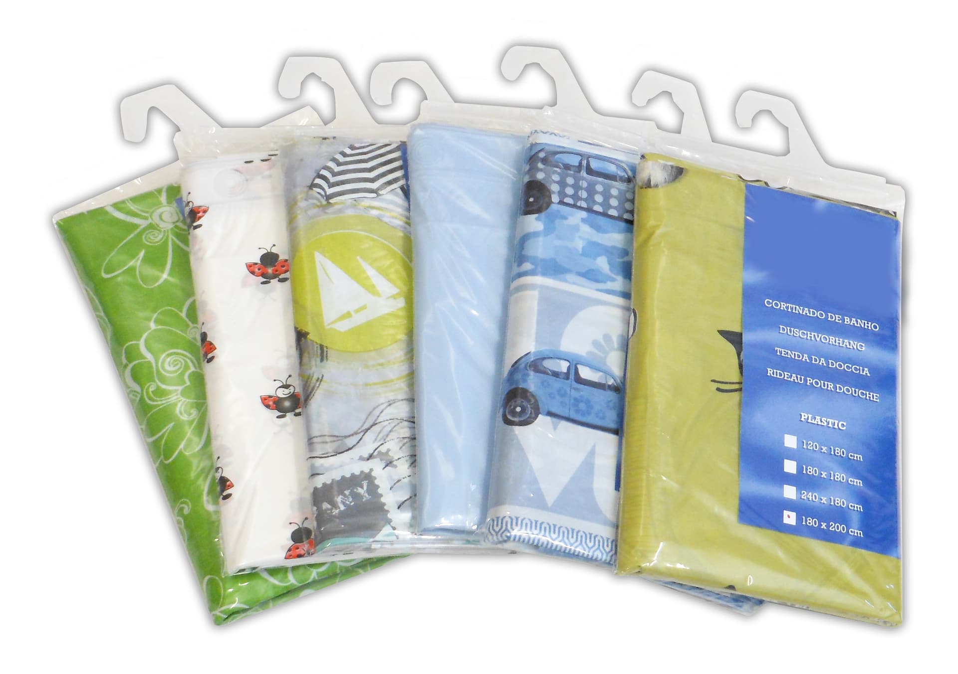 Tenda per Doccia in PVC Box 6 Pezzi. (fantasie Assortite) Cm 180 x 200 H - 2