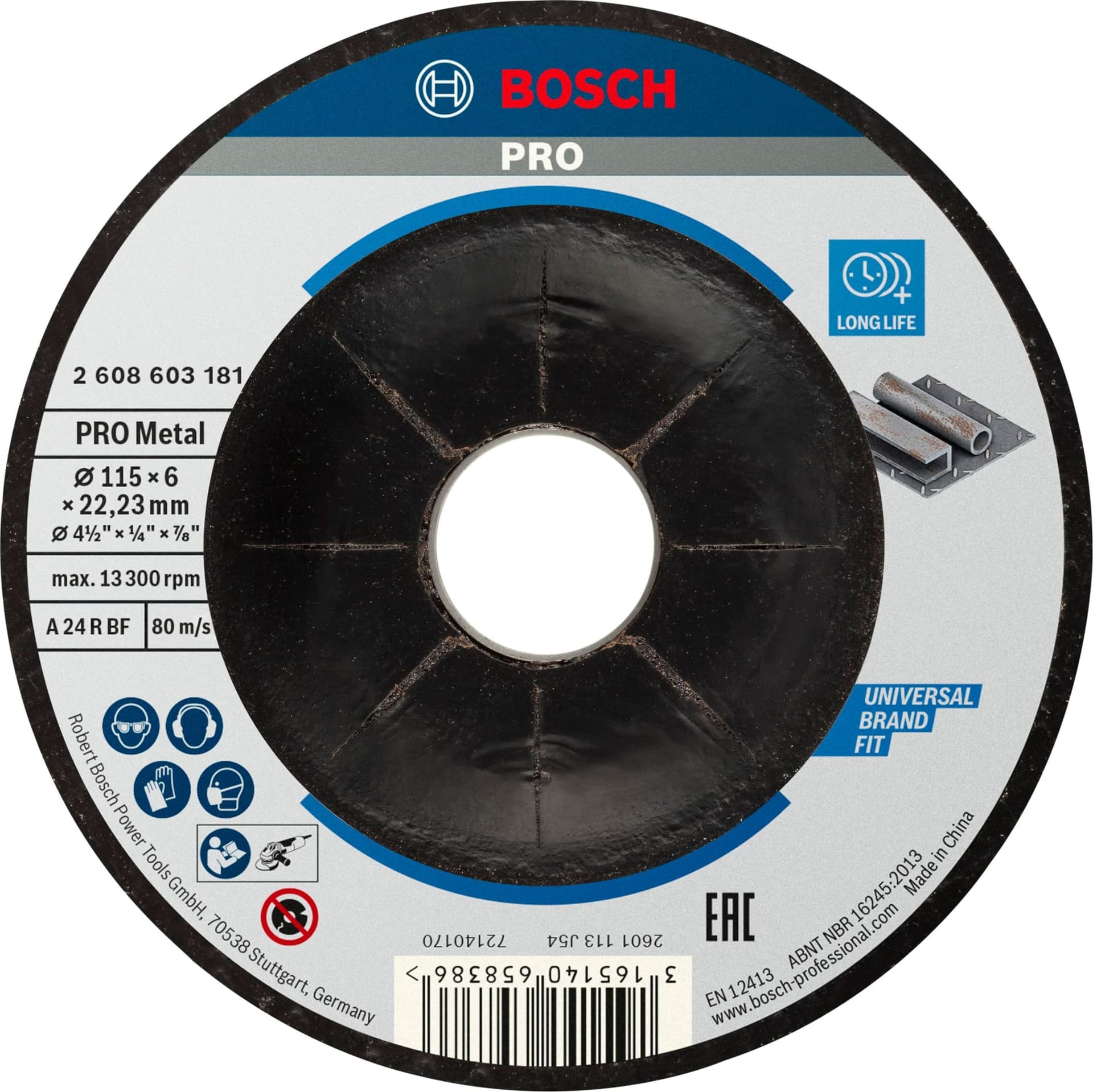 Disco Abrasivo a Centro Depresso per Levigatura Ferro Ø Mm 115 x 6X22 2 10 – Bosch
