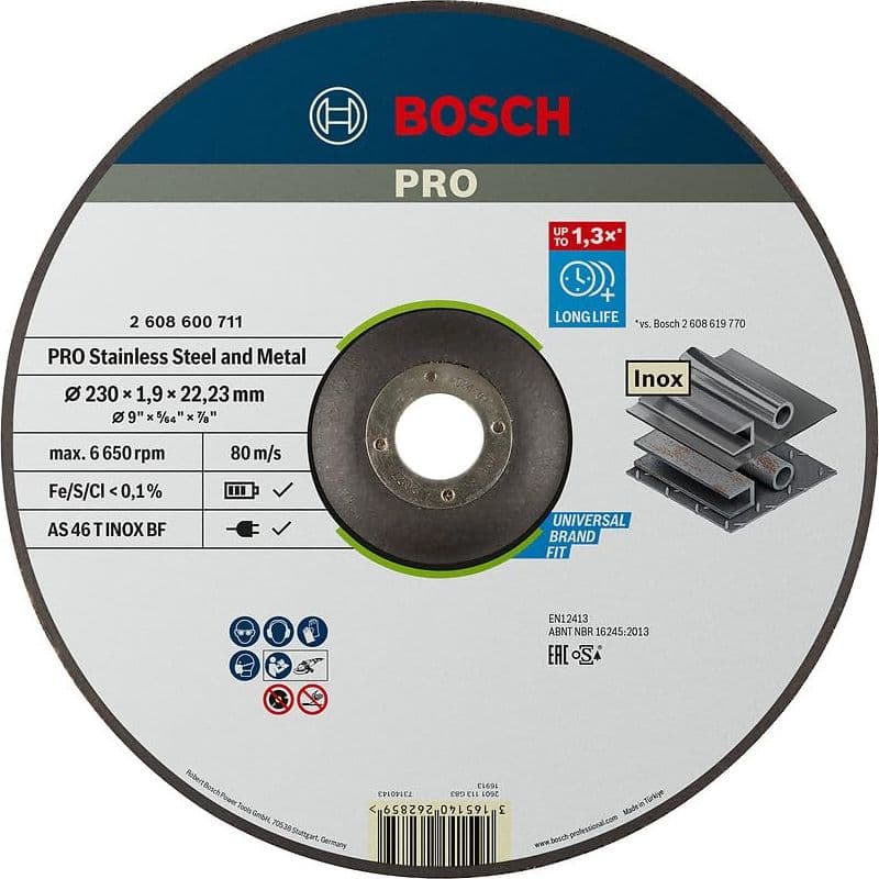Disco Abrasivo a Centro Depresso per Acciaio Inox Ø Mm 230 x 1 9X22 2 25 – Bosch