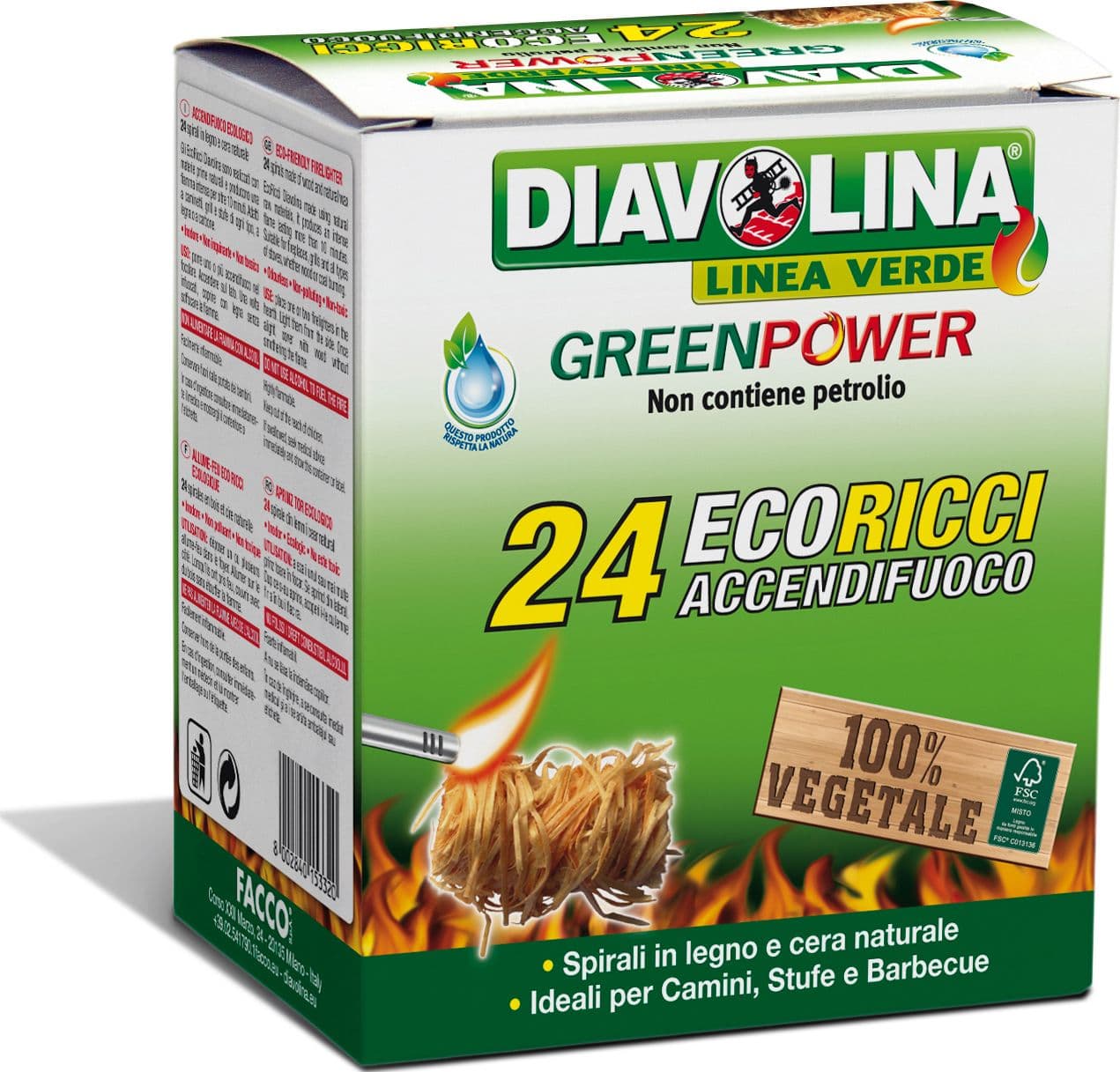 Accendifuoco Green Power Eco Ricci 24 Accensioni Diavolina