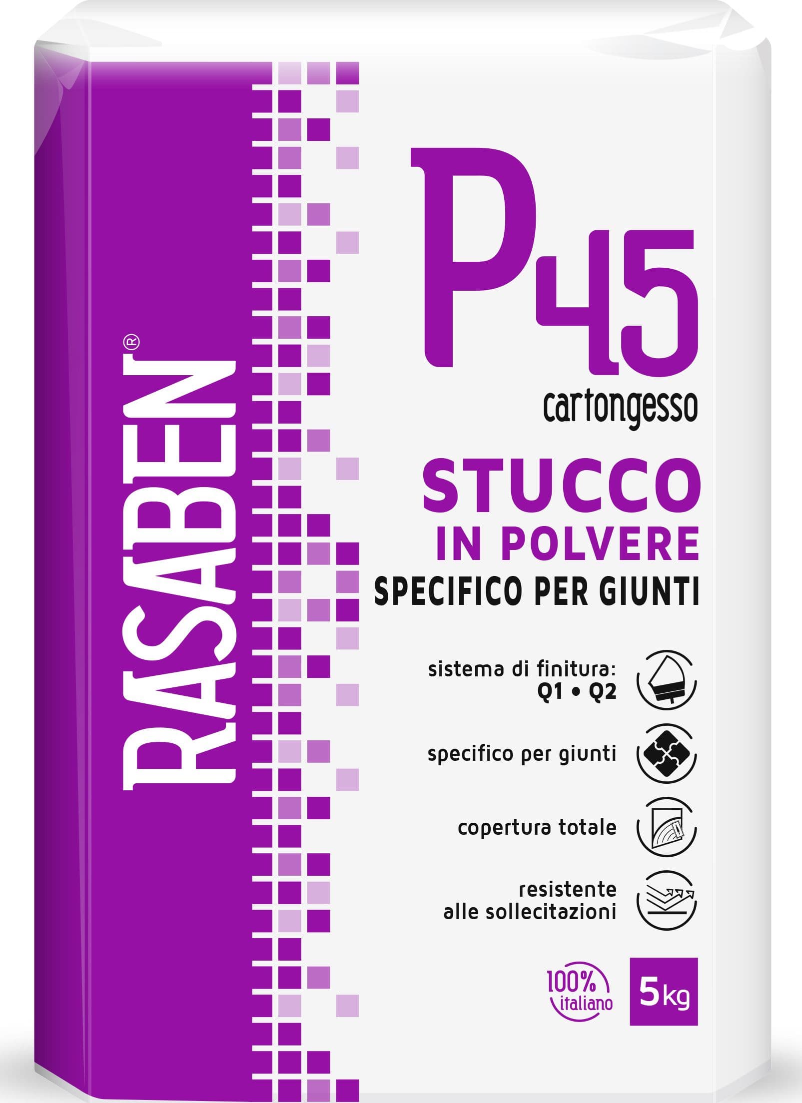 Stucco in Polvere per Cartongesso P45 Rapido Kg 5 4 Pezzi Rasaben - 2