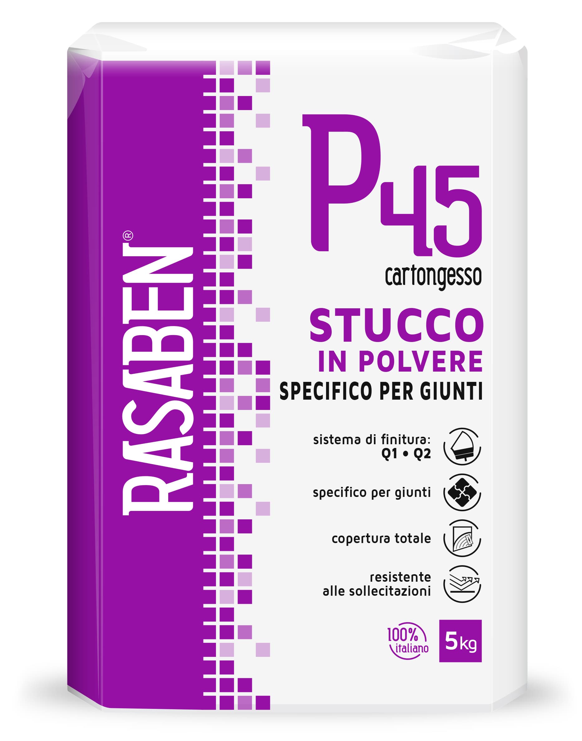 Stucco in Polvere per Cartongesso P45 Rapido Kg 5 4 Pezzi Rasaben - 2