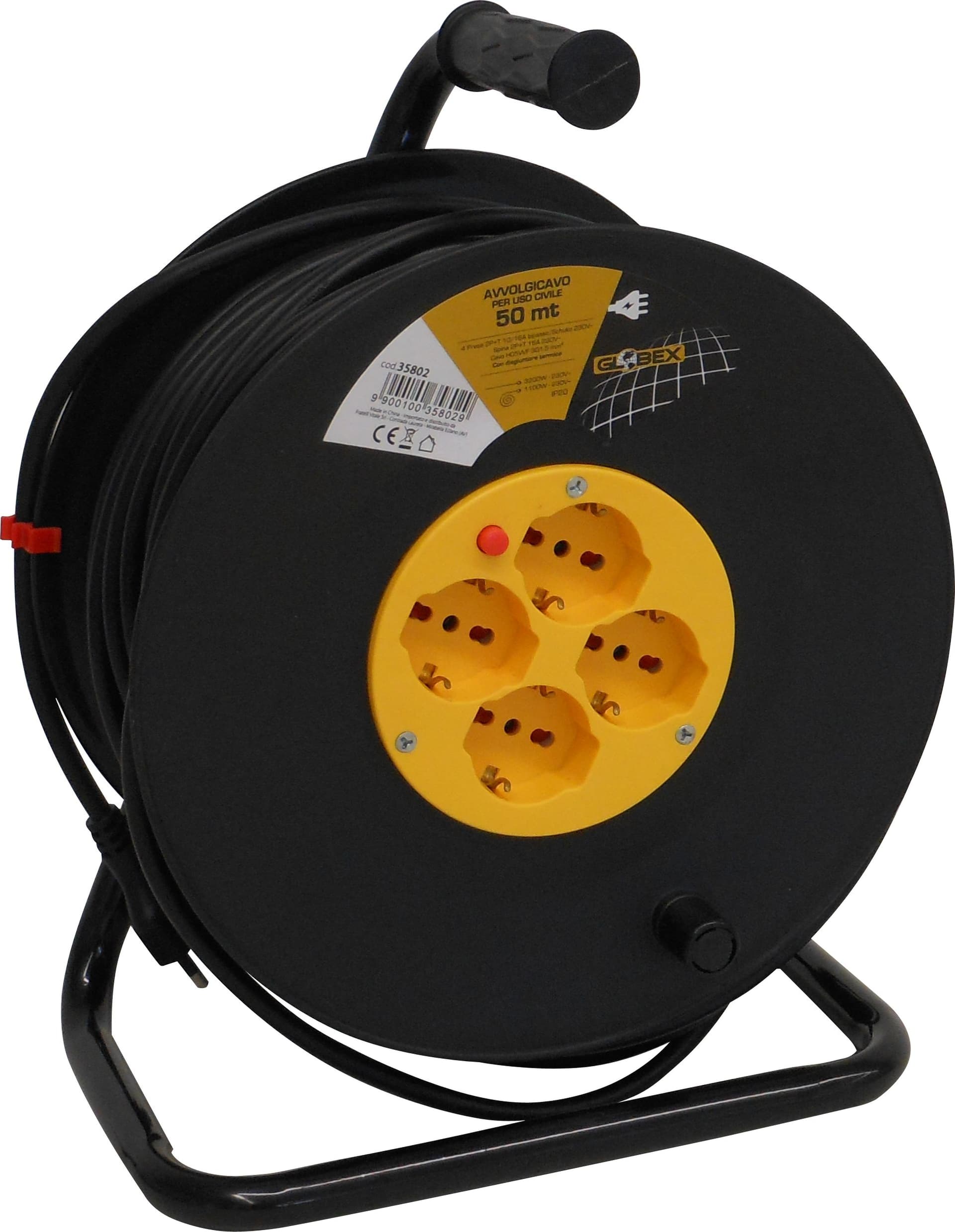Avvolgicavo Elettrico Cavo M 50 Spina 16A 4 Prese 10 16A Schuko Globex