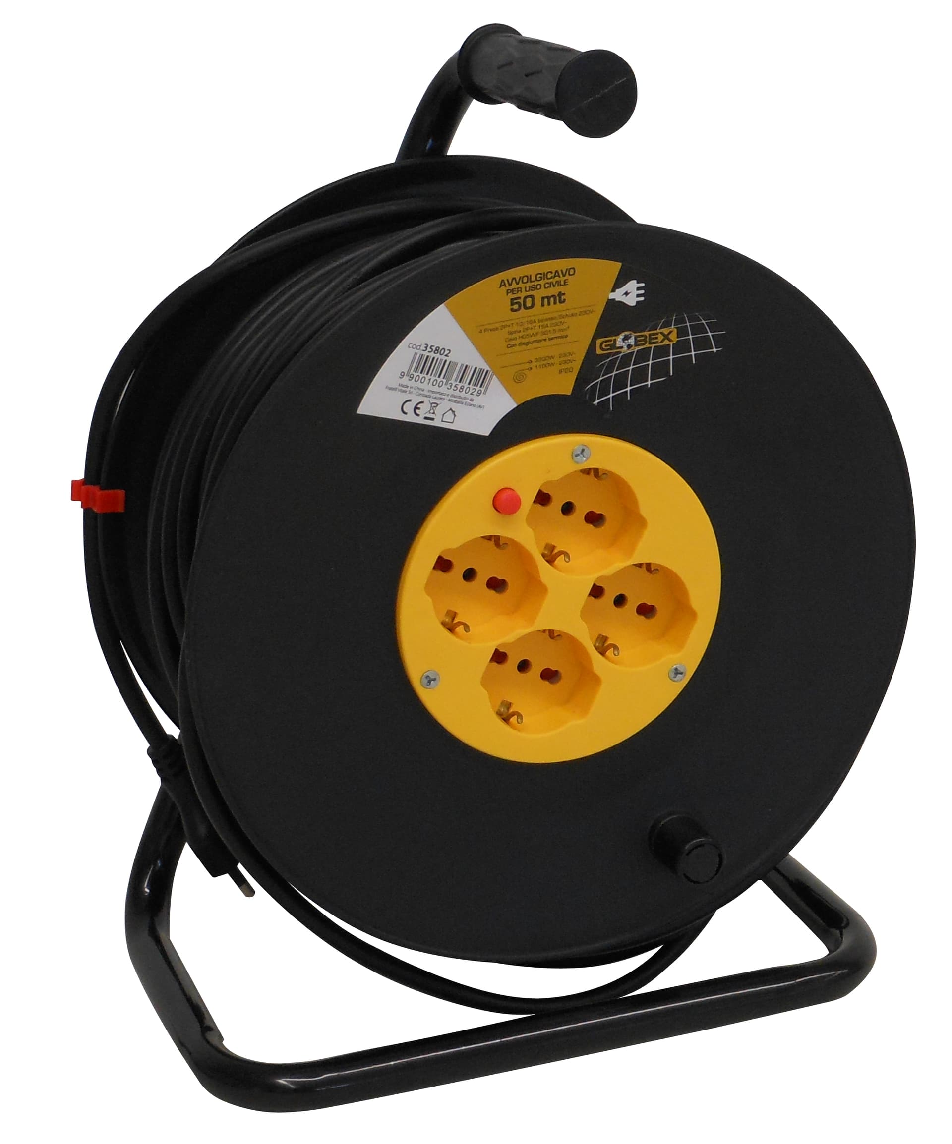 Avvolgicavo Elettrico Cavo M 50 Spina 16A 4 Prese 10 16A Schuko Globex - 2