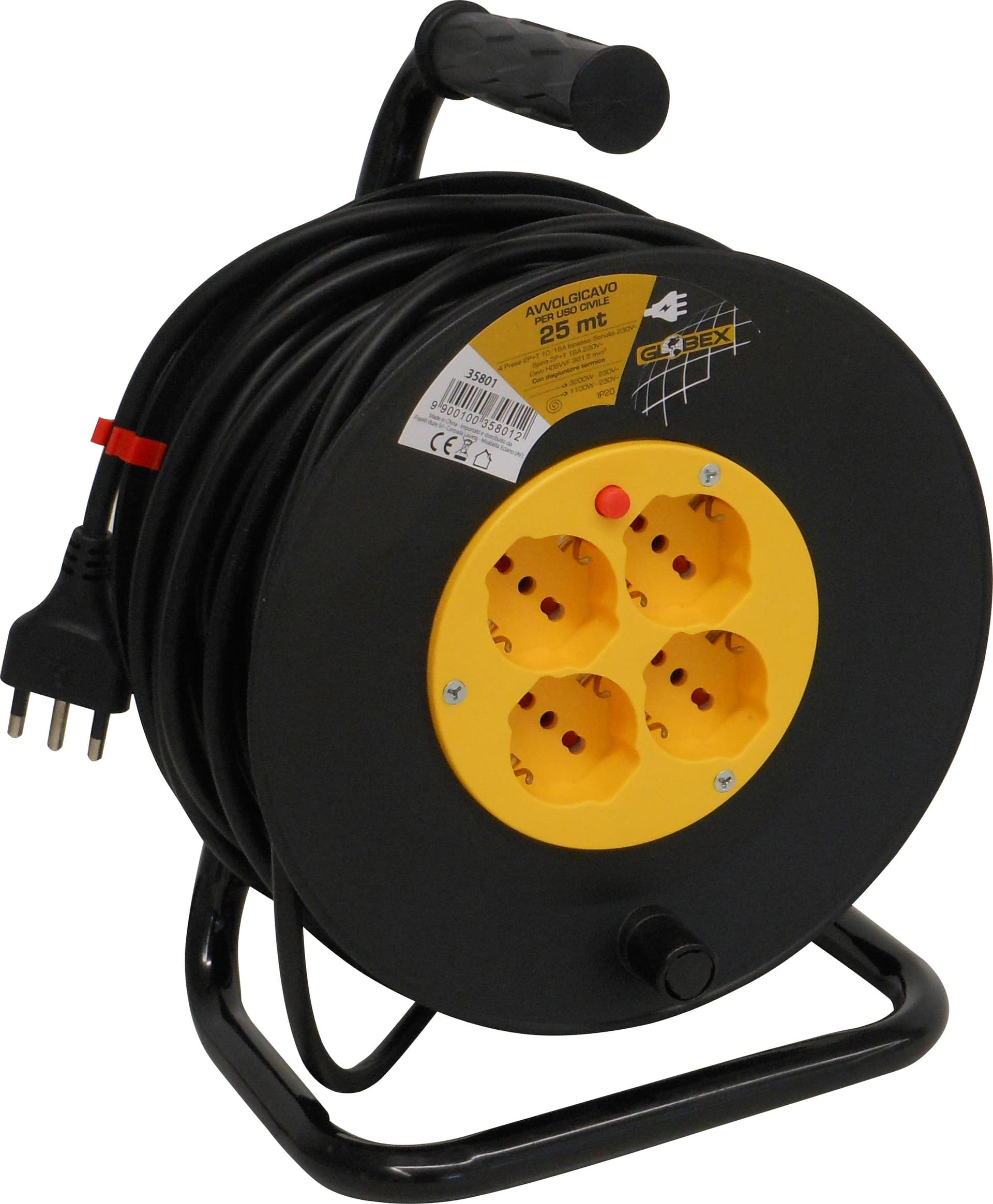 Avvolgicavo Elettrico Cavo M 25 Spina 16A 4 Prese 10 16A Schuko Globex