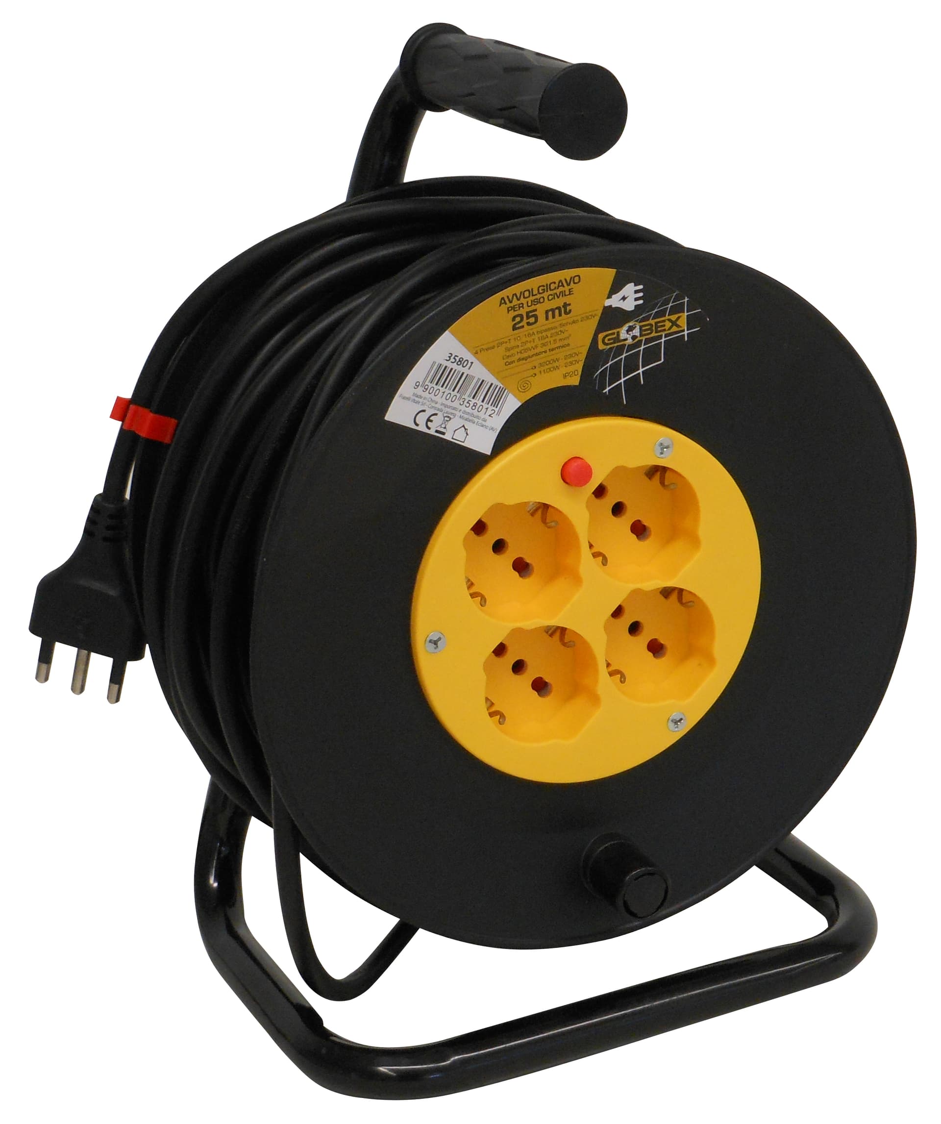 Avvolgicavo Elettrico Cavo M 25 Spina 16A 4 Prese 10 16A Schuko Globex - 2