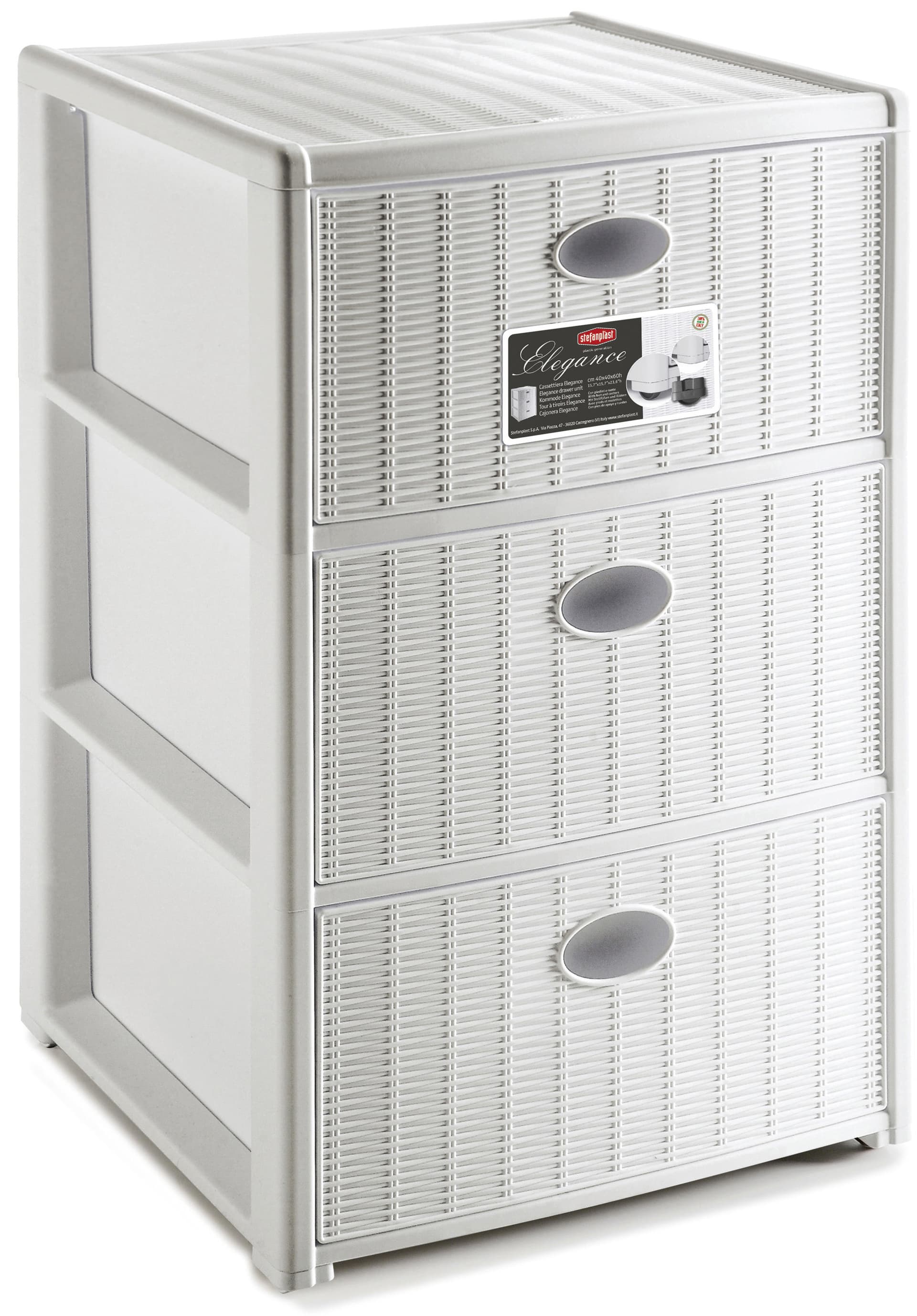 Cassettiera Elegance 3 Cassetti Cm 40 x 40X60 H Colore Bianco Stefanplast - 2