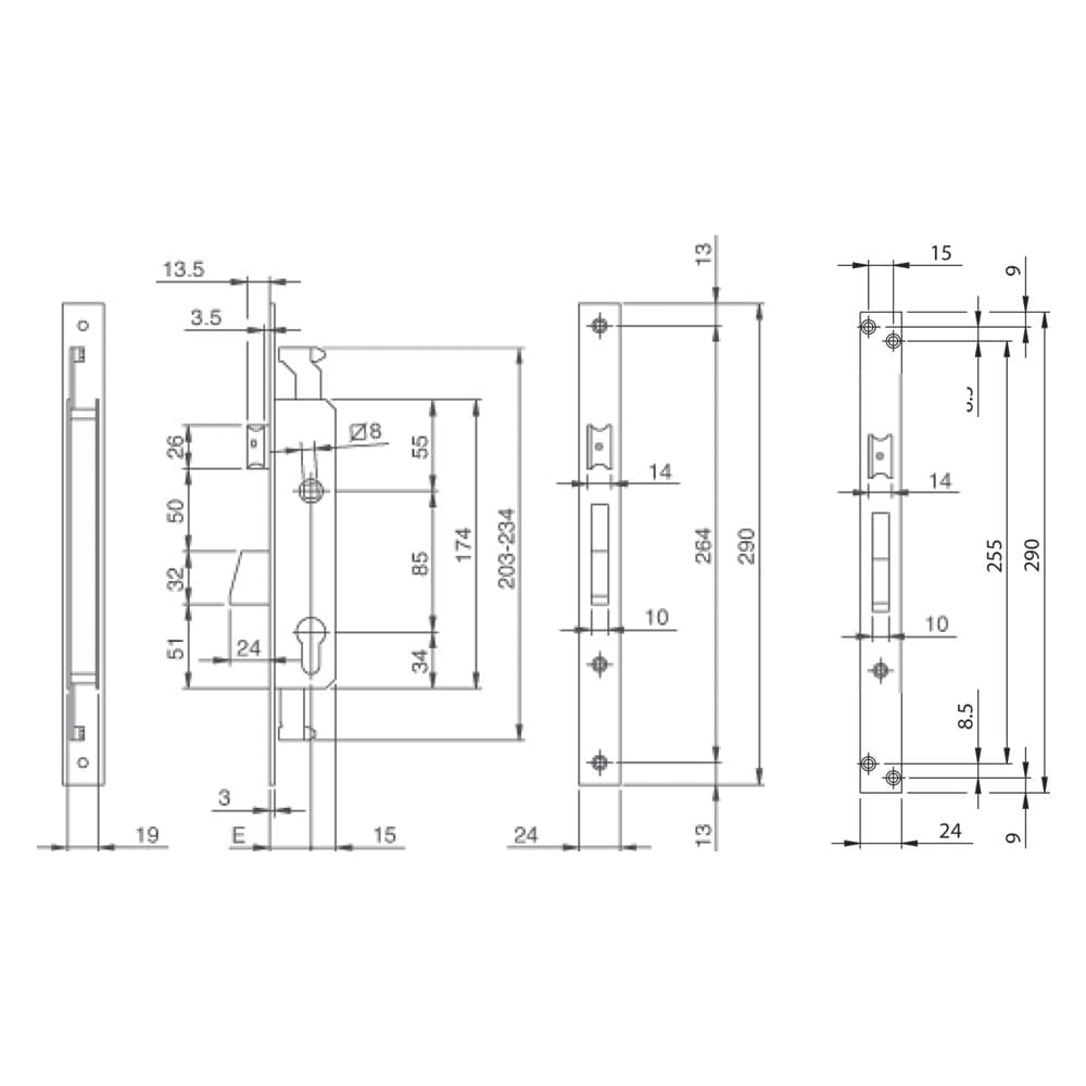 Serratura da Infilare per Montanti Art 783,3 e 35 con Scrocco Front. 24 mm – Iseo Serrature
