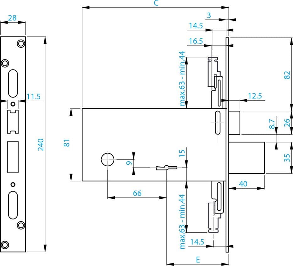 Serratura Doppia Mappa e 90 3 Punti Chiusura Nuova Feb in Acciaio Inox