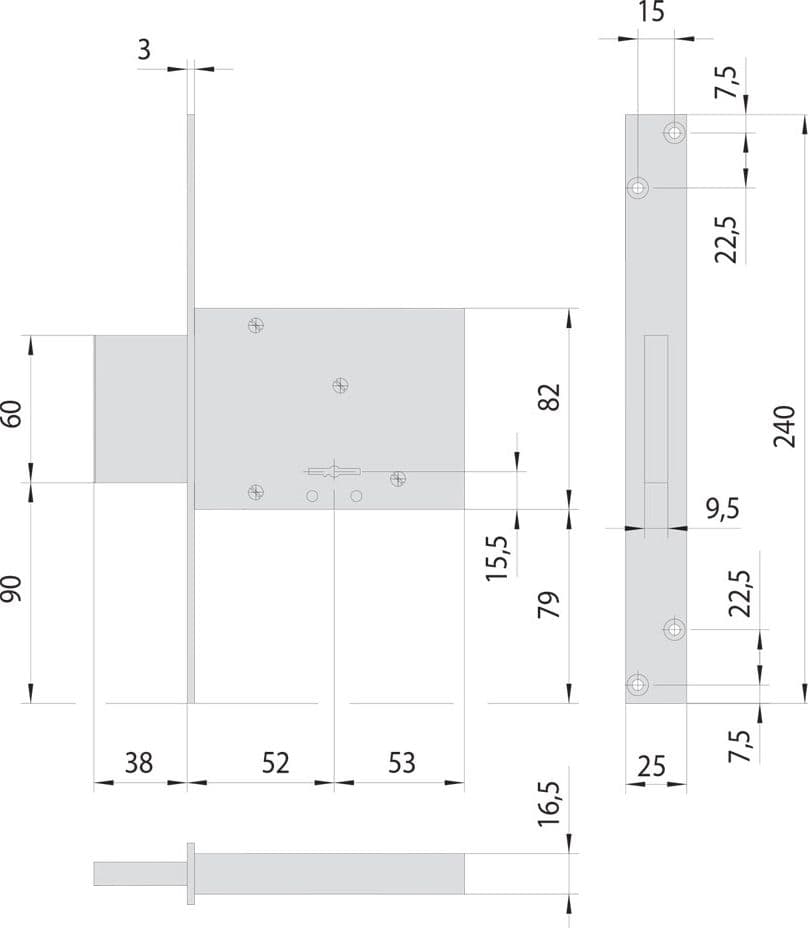 Serratura a Doppia Mappa da Infilare per Fascia Cisa Ferro 57013 e 52