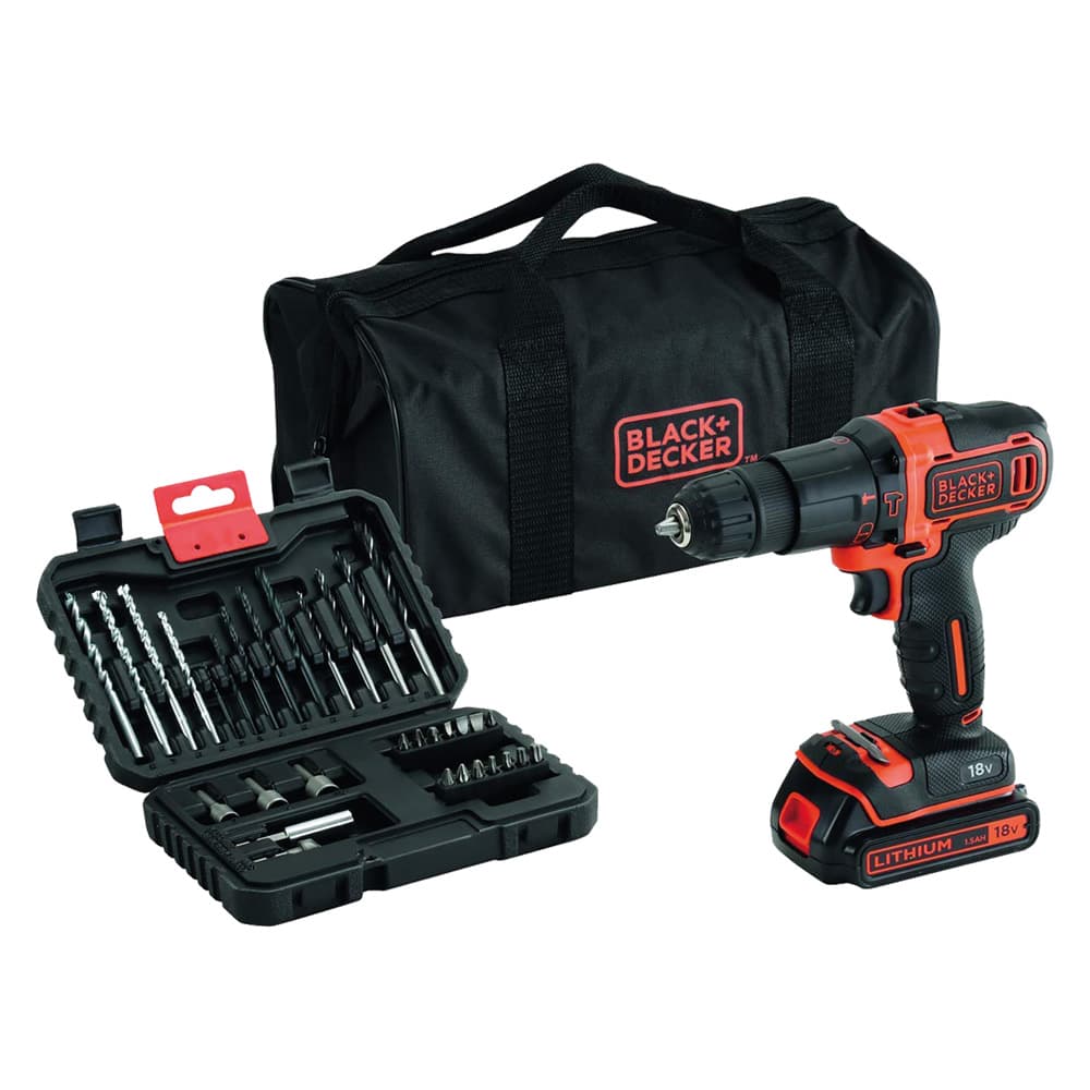 Trapano Avvitatore a Batteria con Percussione Black Decker BDCHD18S32 Qw - 2