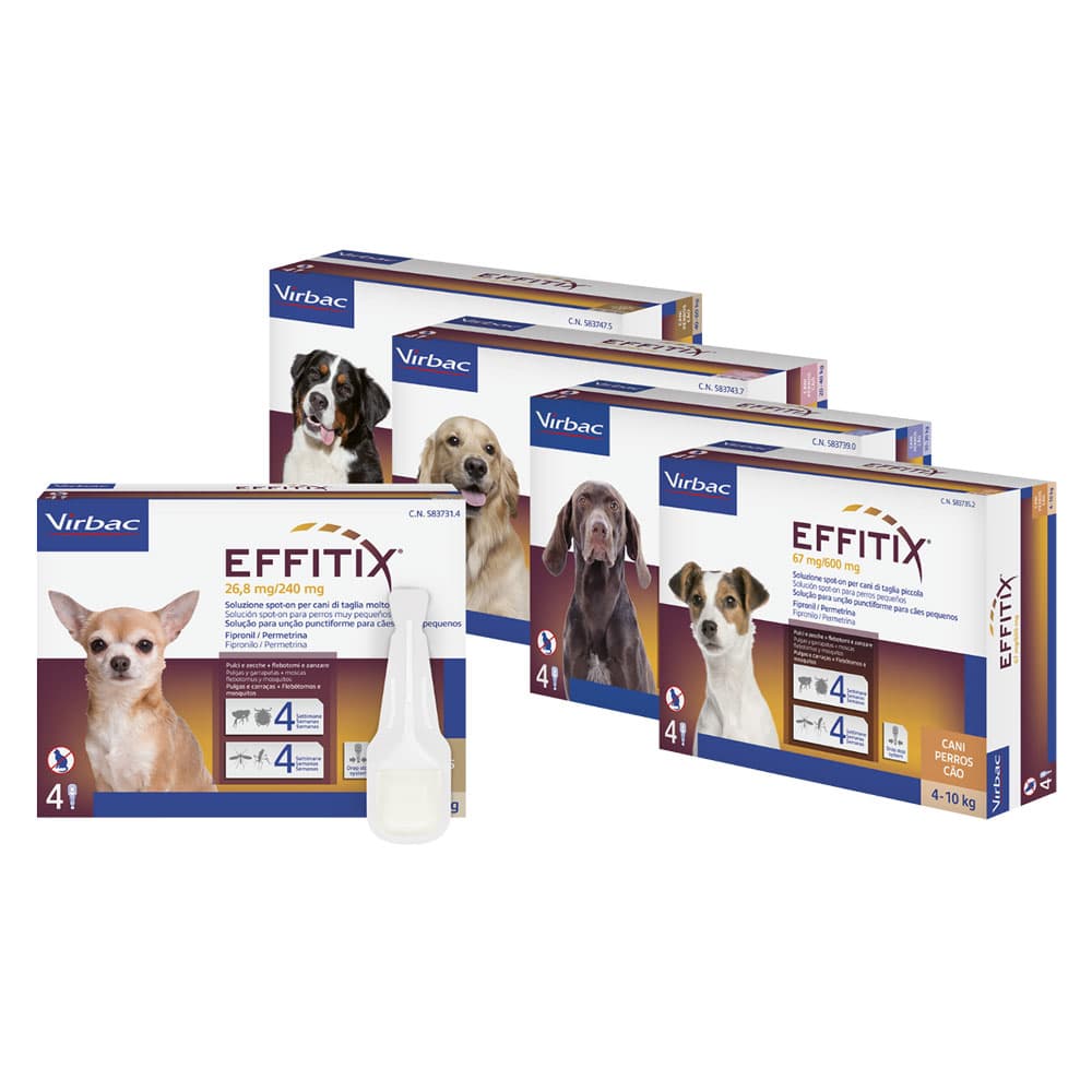Antiparassitario da 10 a 4 Pipette Virbac Effitix Cane Medium 20 kg 2,2 ml - 2